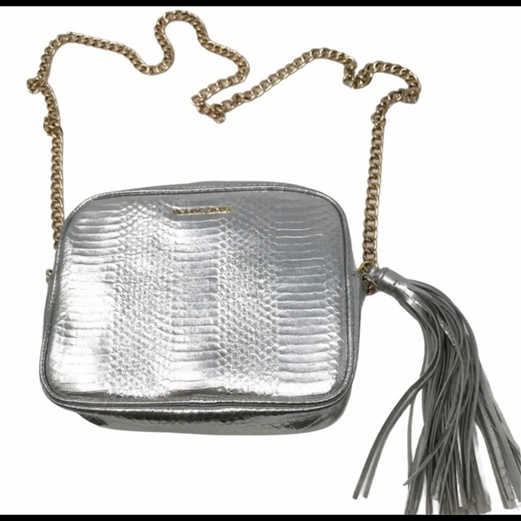 Y2K Victoria Secret 2016 Fashion Show Cross Body Bag Silver Snakeskin Gold Chain - Picture 1 of 4